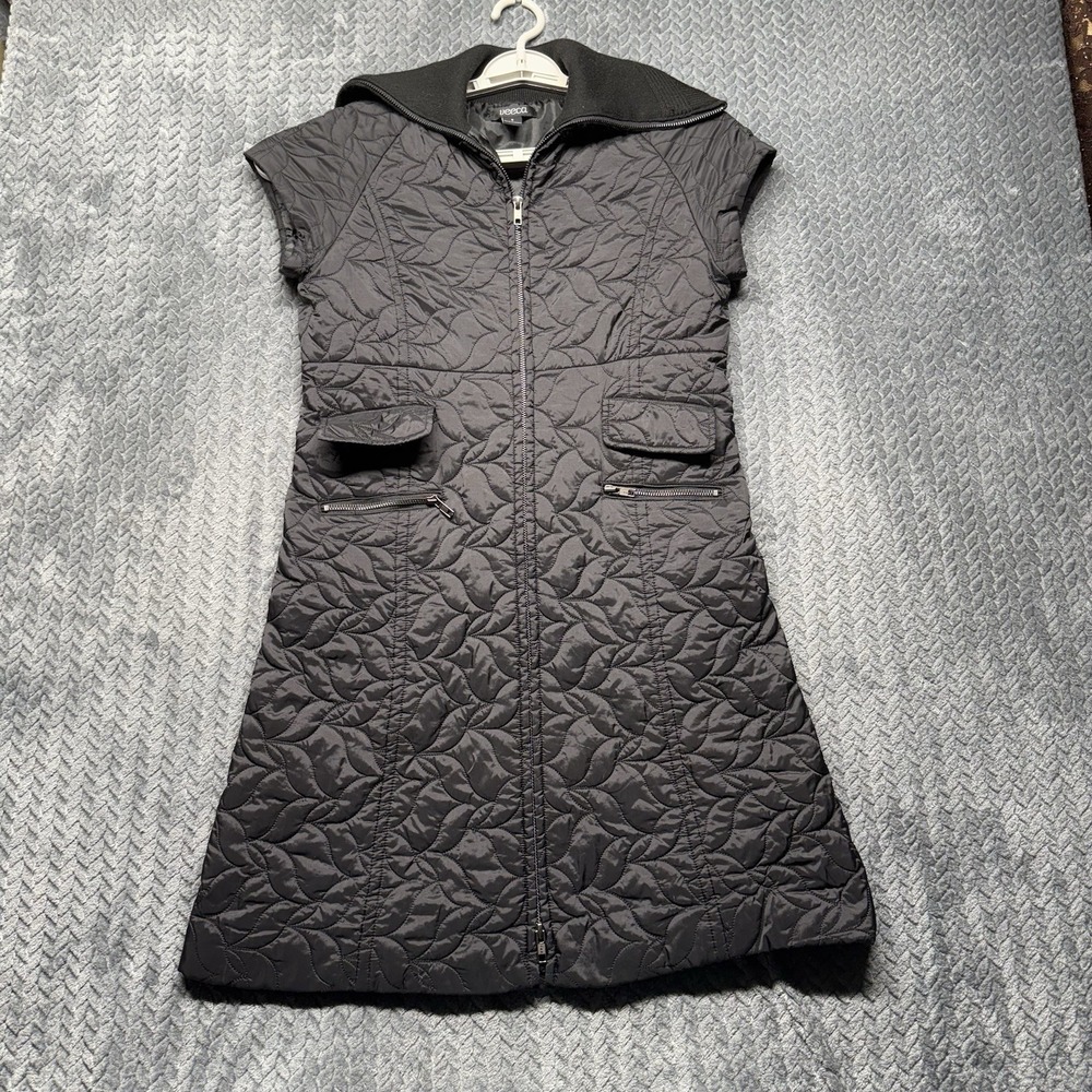 Veeca Quilted Long Vest Dress Small Black Zip Front High Collar‎ Padded Pockets